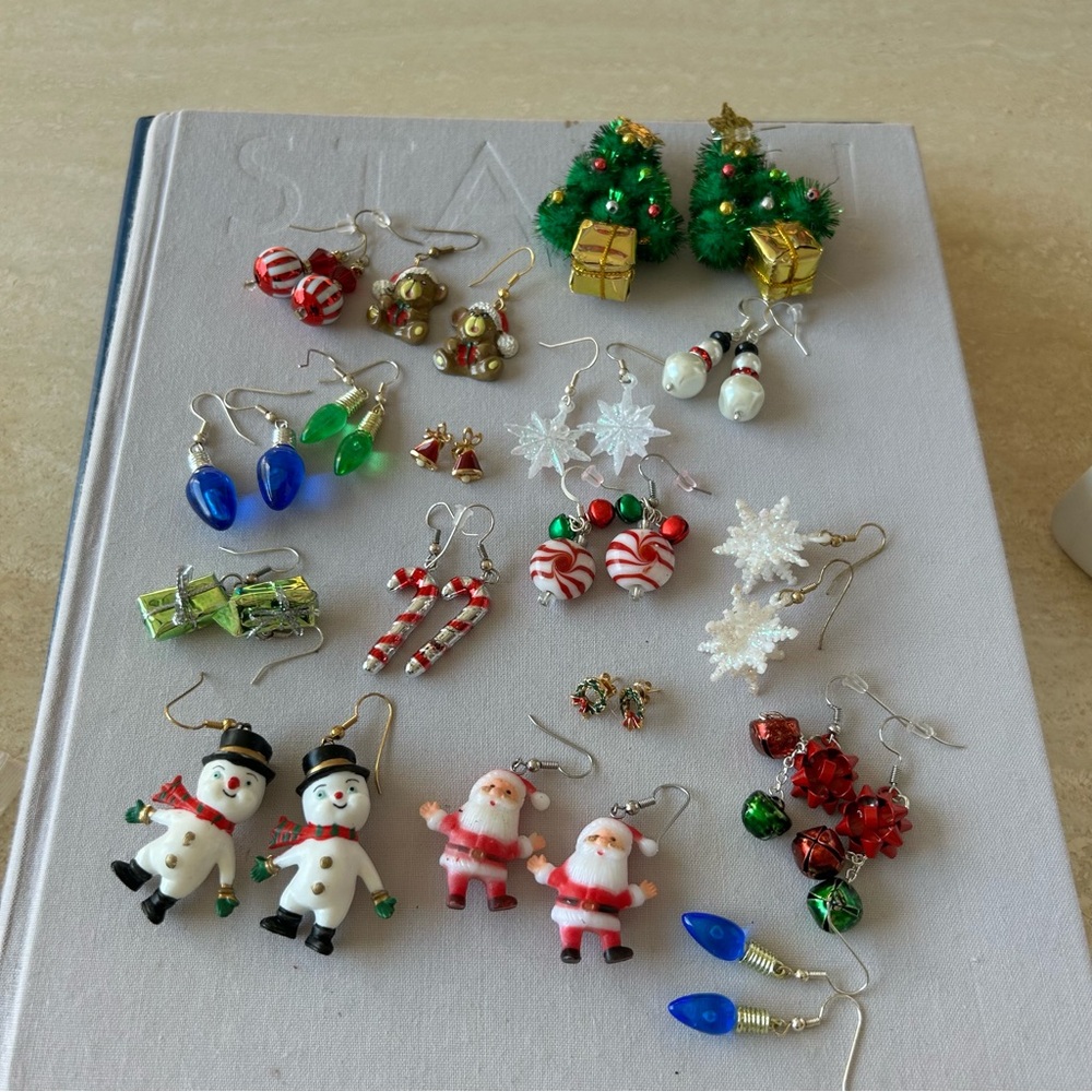 Lot of 17 pairs of Christmas earrings